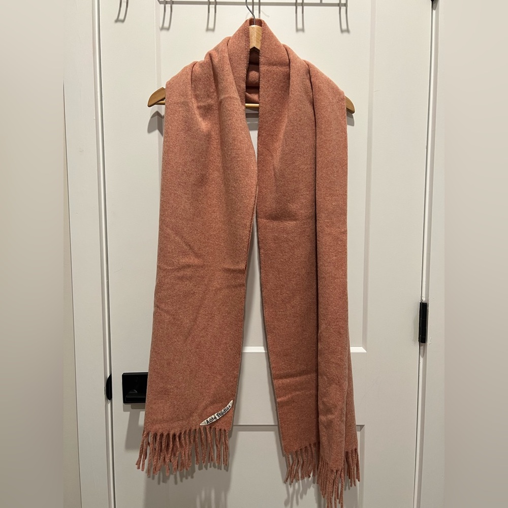 Acne Studios Fringe Wool Scarf in Pink Melange